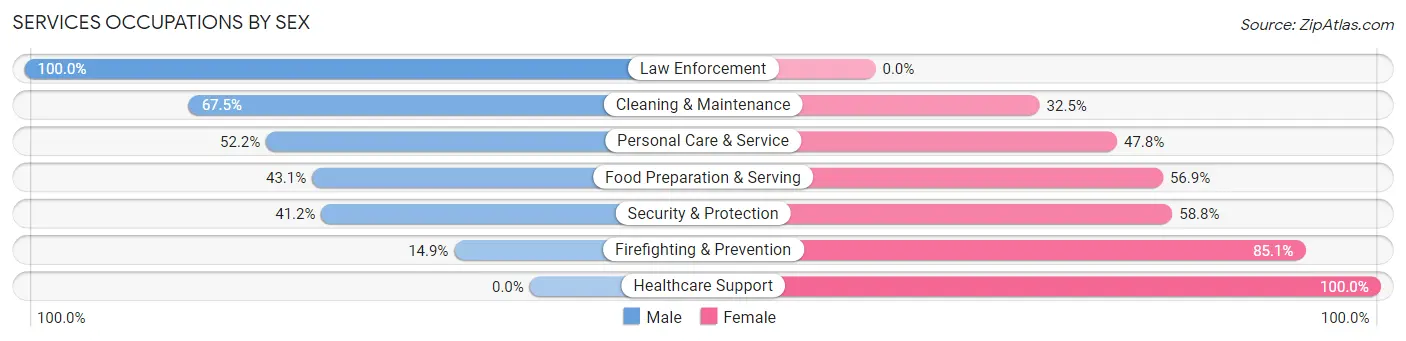 Services Occupations by Sex in Zip Code 66713