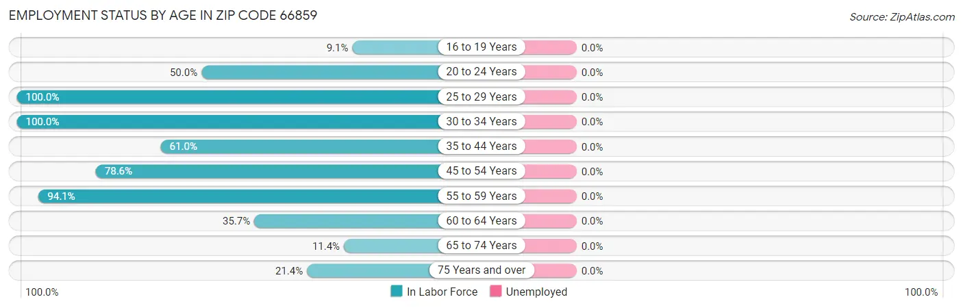 Employment Status by Age in Zip Code 66859