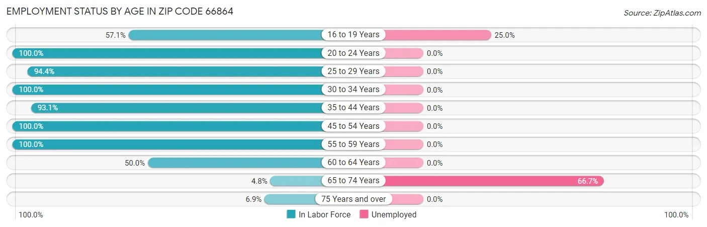 Employment Status by Age in Zip Code 66864