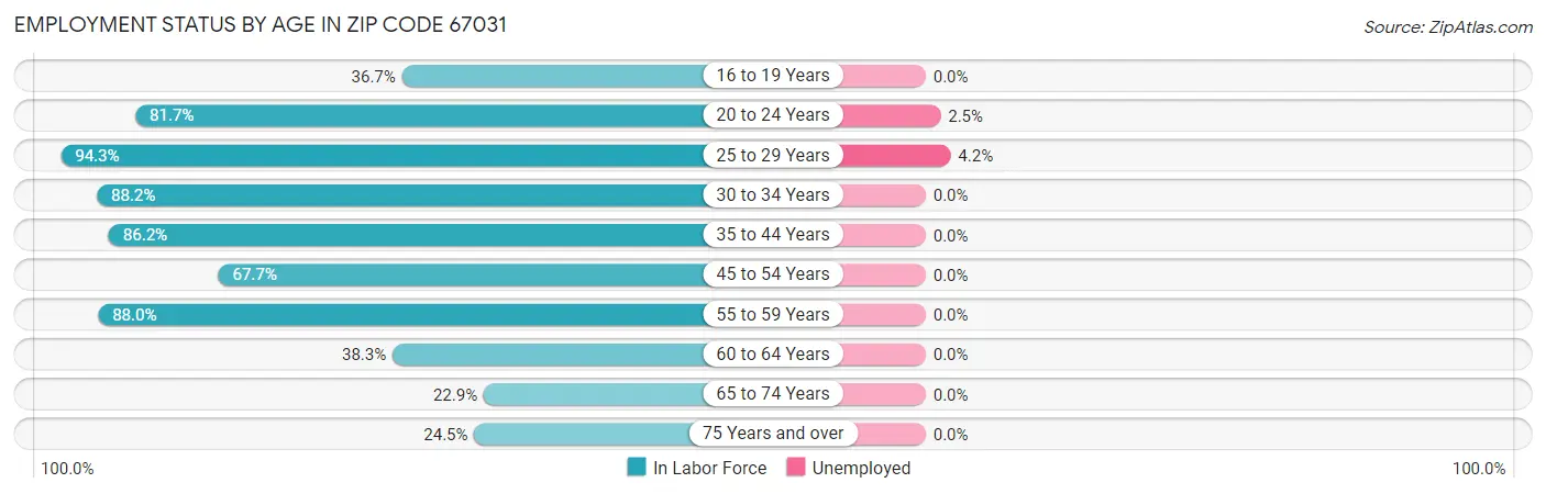 Employment Status by Age in Zip Code 67031