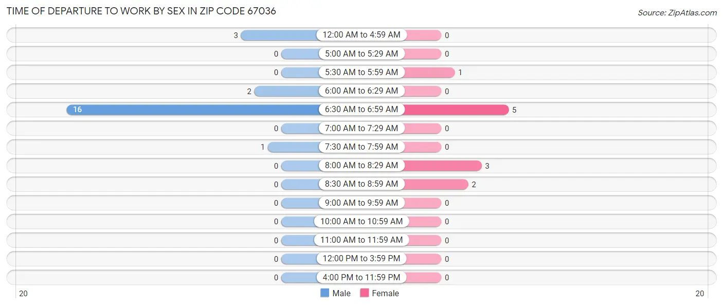 Time of Departure to Work by Sex in Zip Code 67036