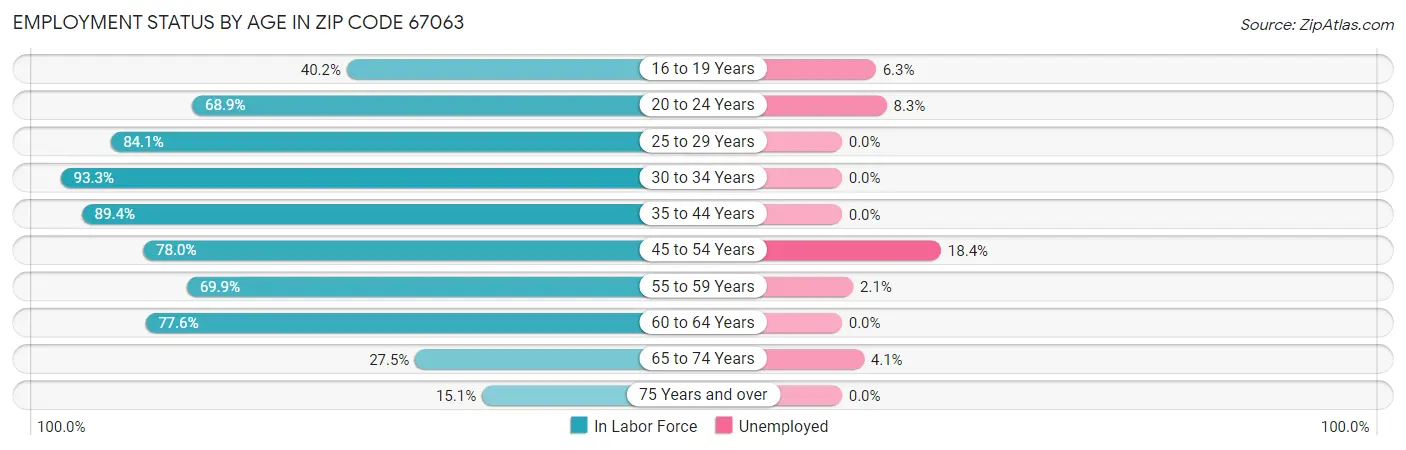 Employment Status by Age in Zip Code 67063
