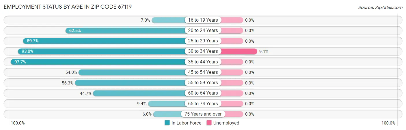 Employment Status by Age in Zip Code 67119