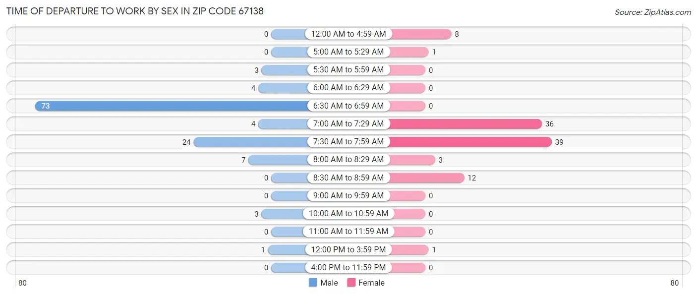 Time of Departure to Work by Sex in Zip Code 67138