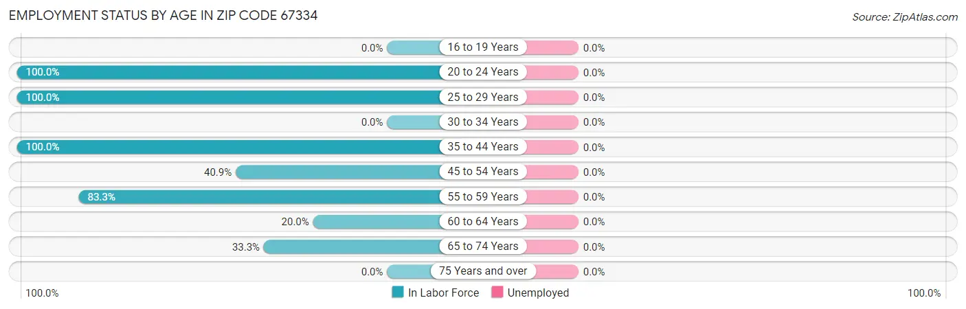 Employment Status by Age in Zip Code 67334