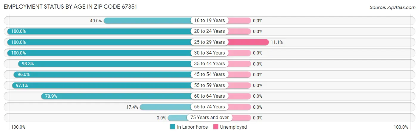 Employment Status by Age in Zip Code 67351
