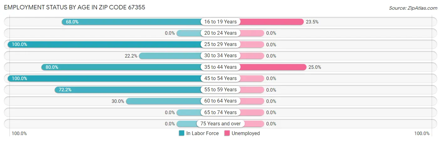 Employment Status by Age in Zip Code 67355