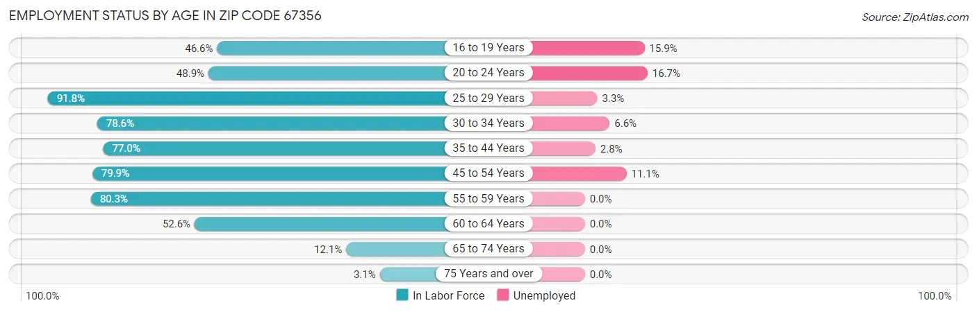 Employment Status by Age in Zip Code 67356