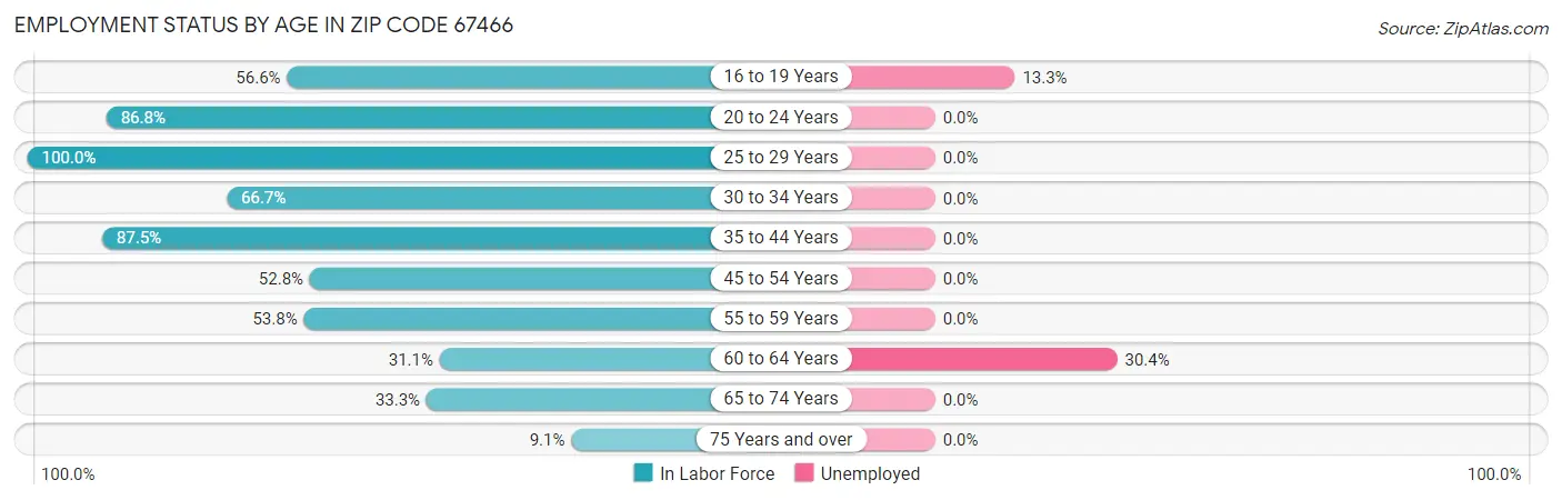 Employment Status by Age in Zip Code 67466