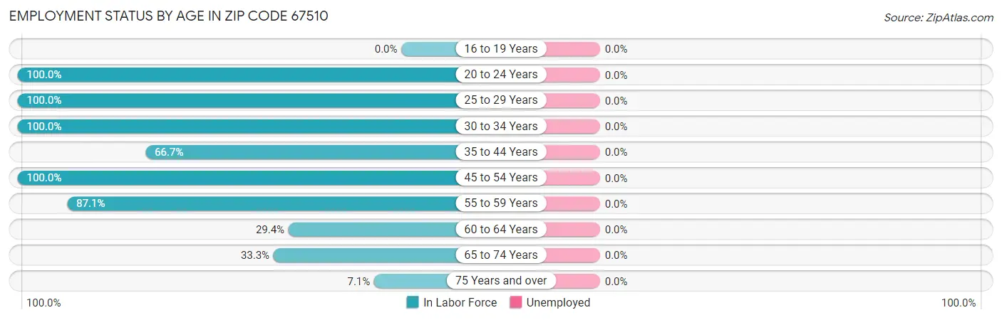 Employment Status by Age in Zip Code 67510