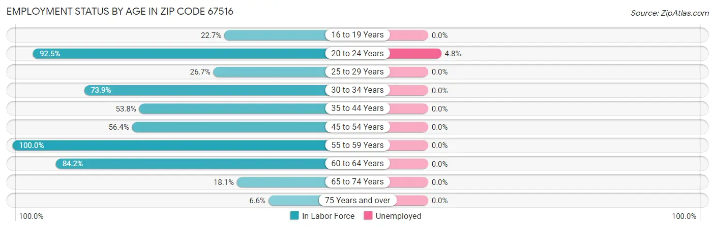 Employment Status by Age in Zip Code 67516