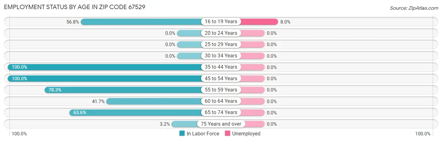 Employment Status by Age in Zip Code 67529