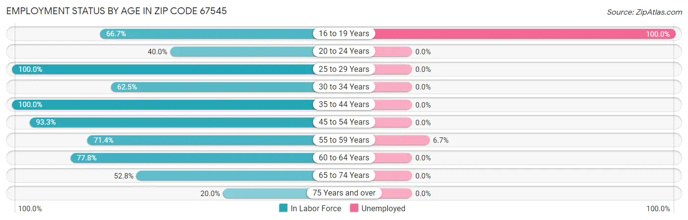 Employment Status by Age in Zip Code 67545