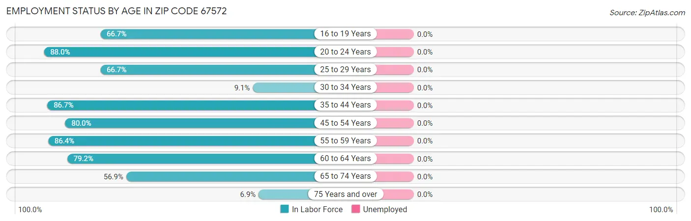 Employment Status by Age in Zip Code 67572