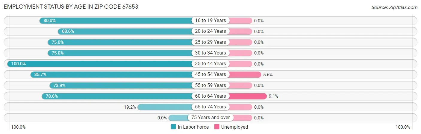 Employment Status by Age in Zip Code 67653