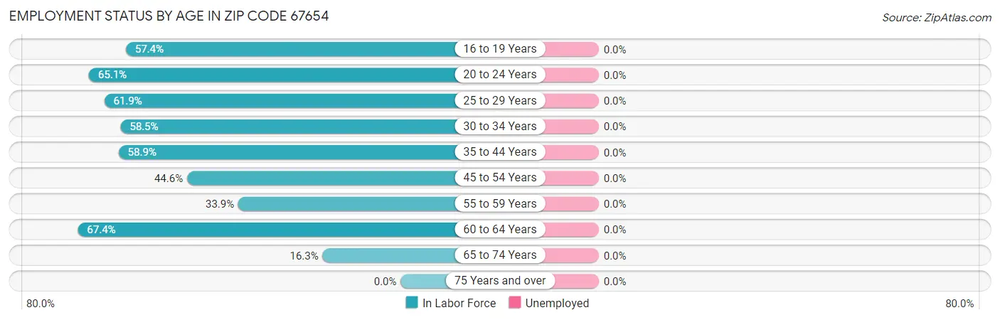 Employment Status by Age in Zip Code 67654