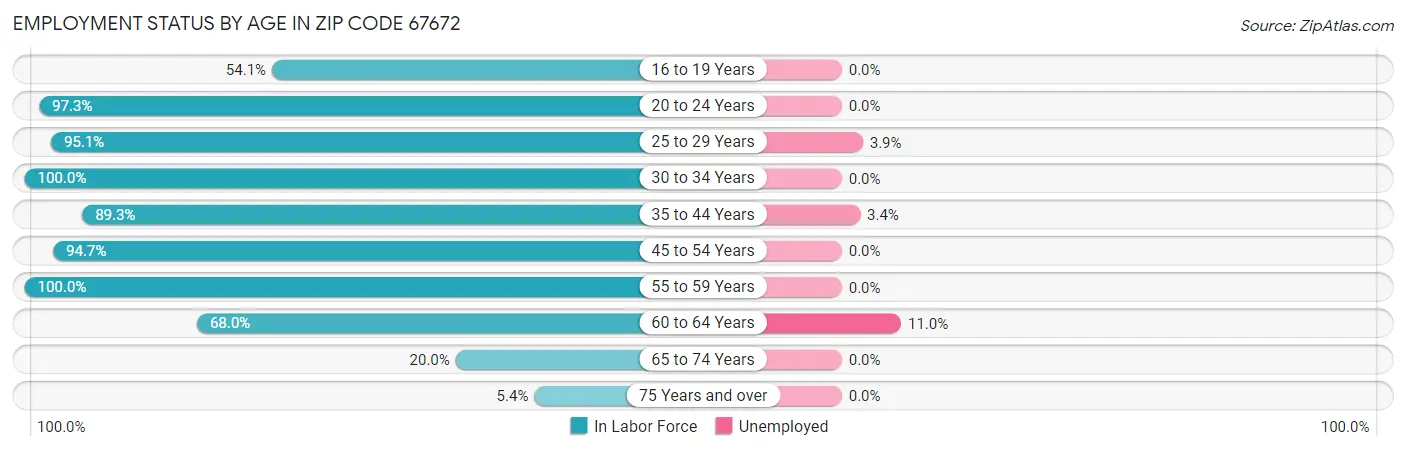 Employment Status by Age in Zip Code 67672