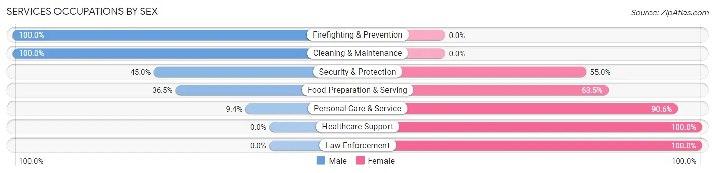 Services Occupations by Sex in Zip Code 67735