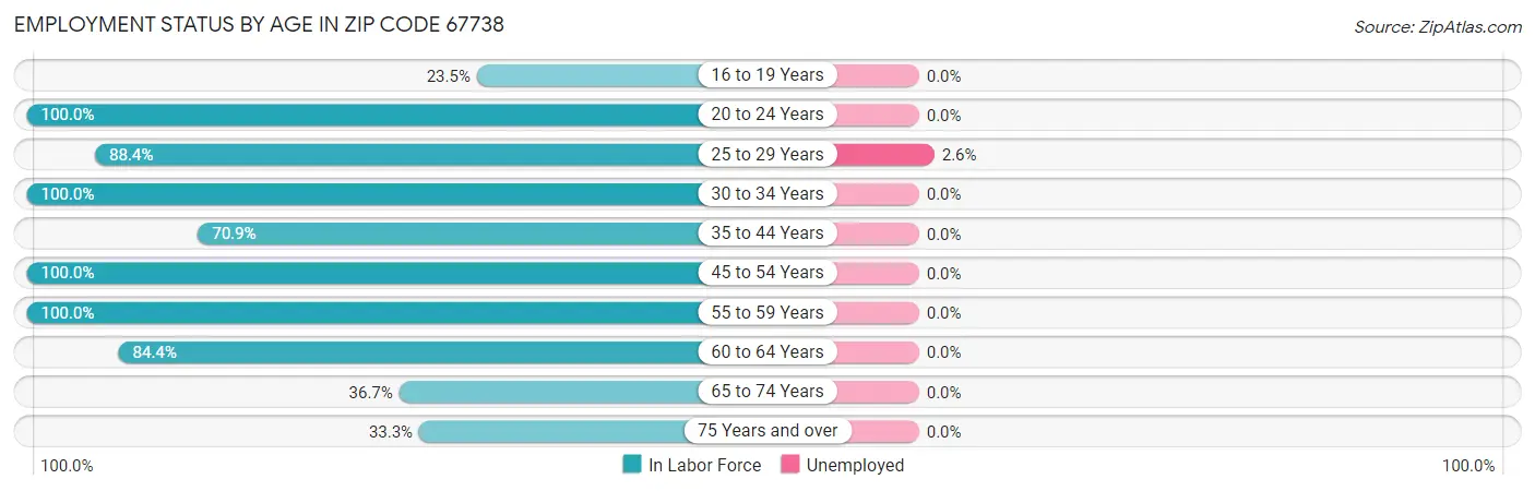 Employment Status by Age in Zip Code 67738
