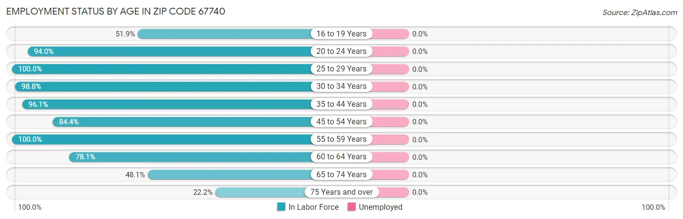 Employment Status by Age in Zip Code 67740