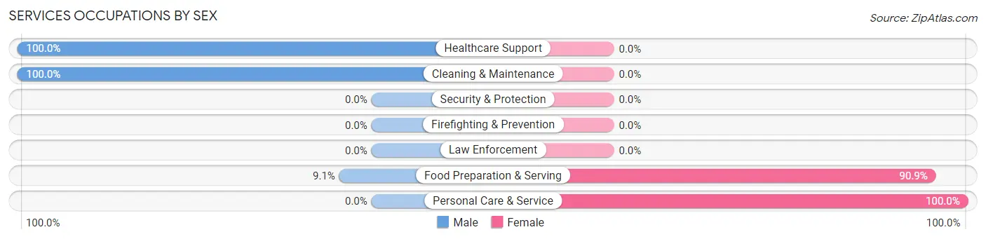 Services Occupations by Sex in Zip Code 67741