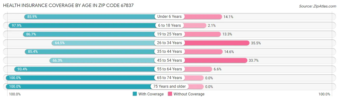 Health Insurance Coverage by Age in Zip Code 67837