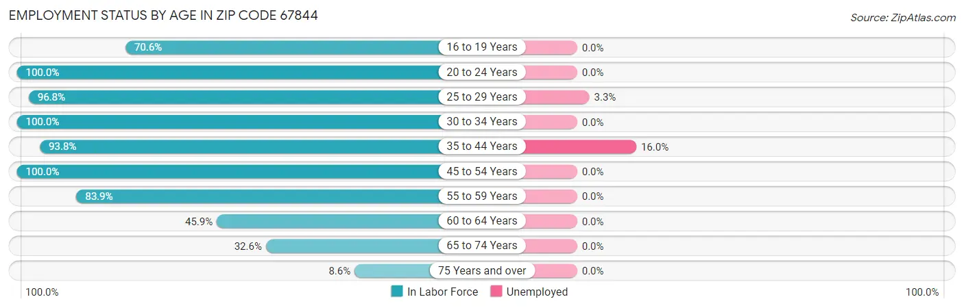 Employment Status by Age in Zip Code 67844