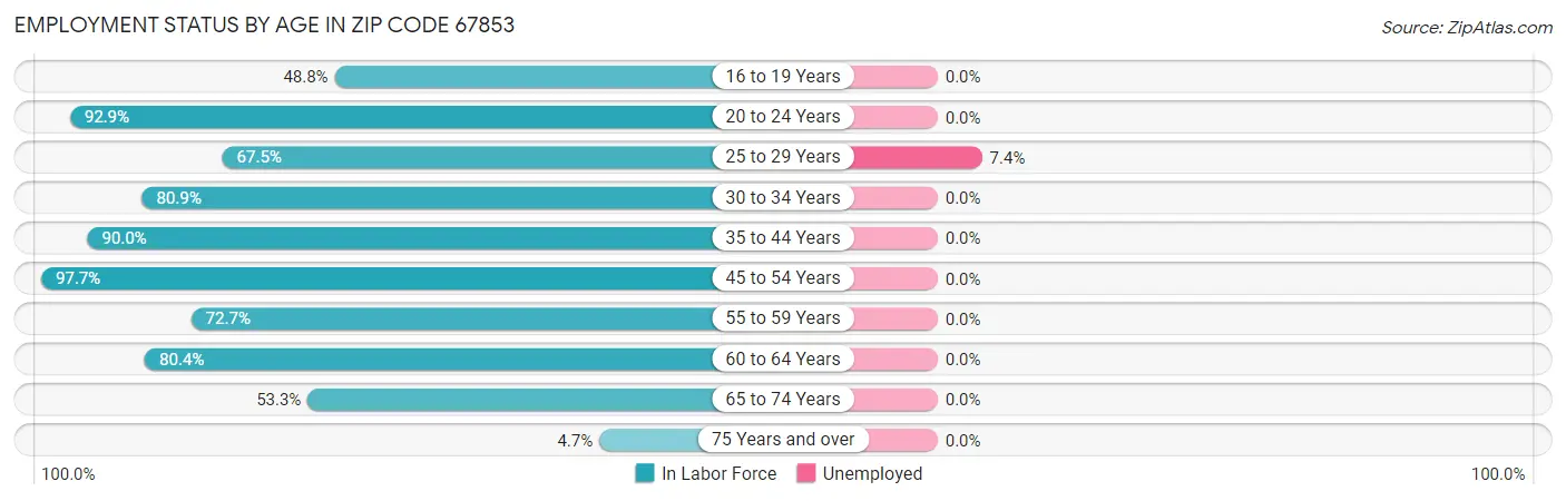 Employment Status by Age in Zip Code 67853