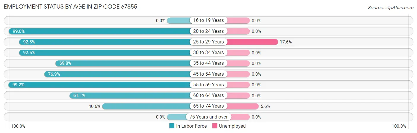 Employment Status by Age in Zip Code 67855