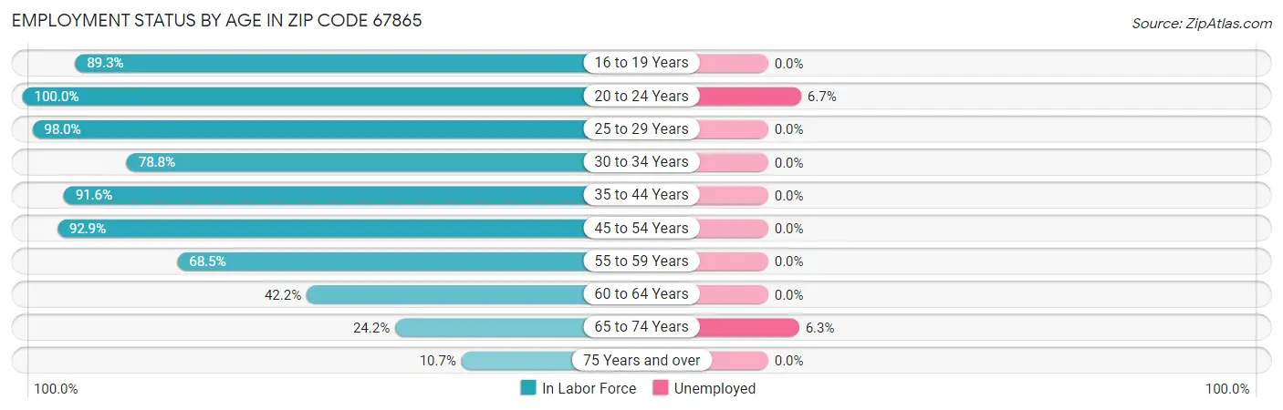 Employment Status by Age in Zip Code 67865