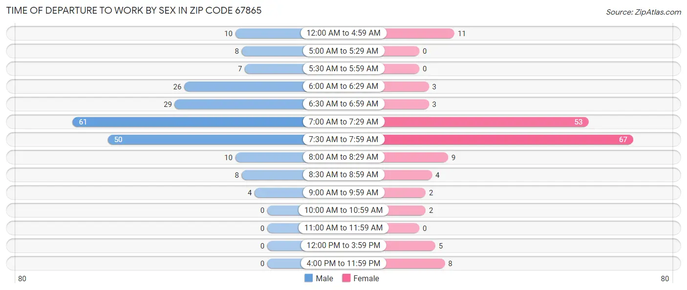 Time of Departure to Work by Sex in Zip Code 67865