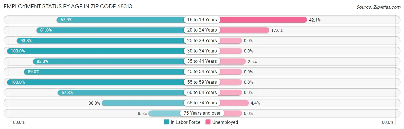 Employment Status by Age in Zip Code 68313