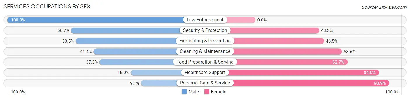 Services Occupations by Sex in Zip Code 68510