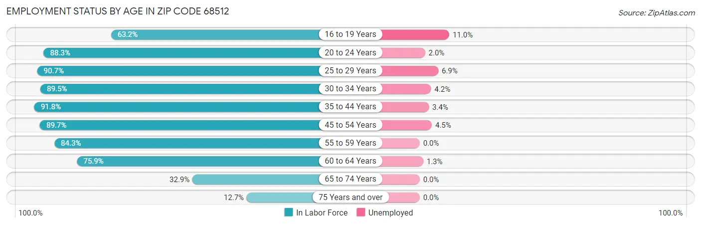 Employment Status by Age in Zip Code 68512