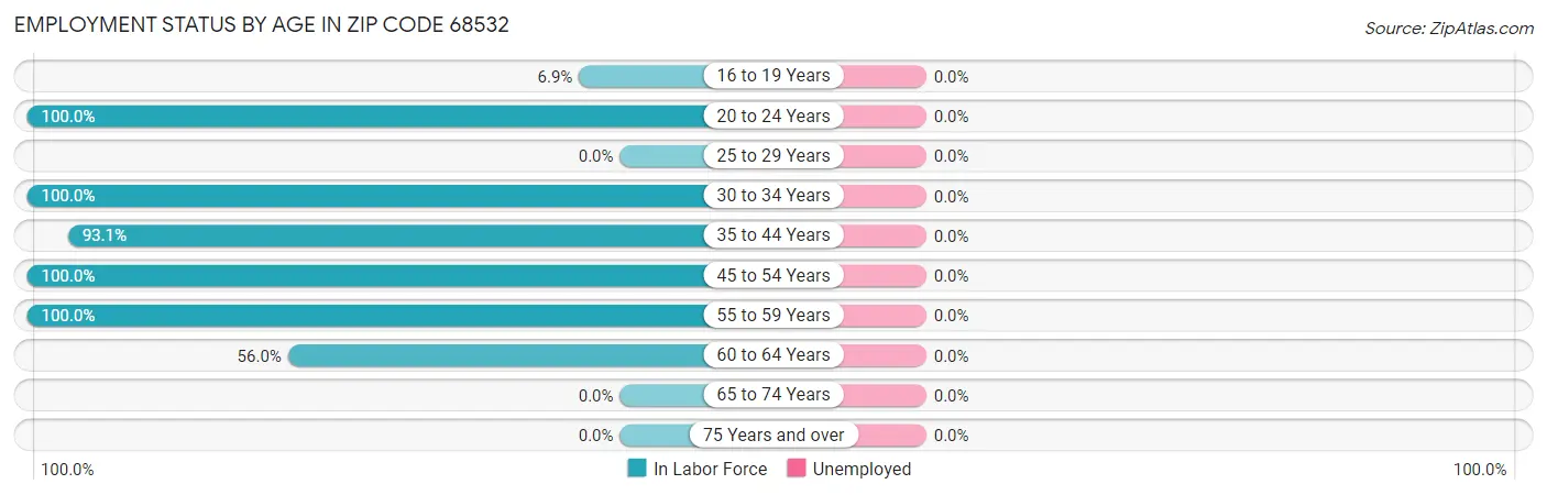 Employment Status by Age in Zip Code 68532