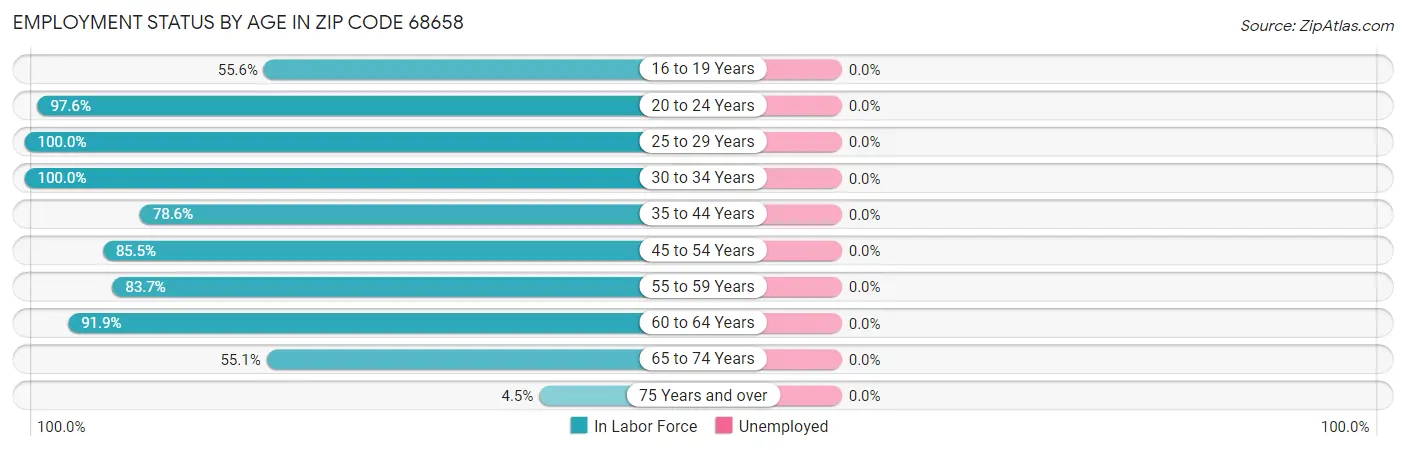 Employment Status by Age in Zip Code 68658