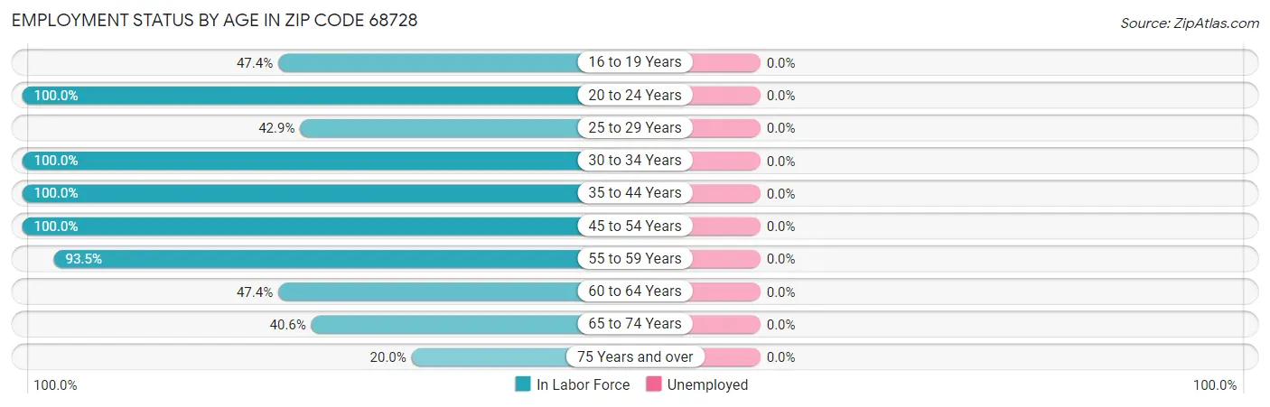 Employment Status by Age in Zip Code 68728