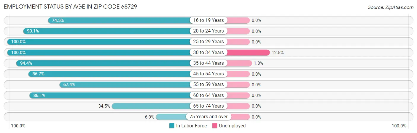 Employment Status by Age in Zip Code 68729