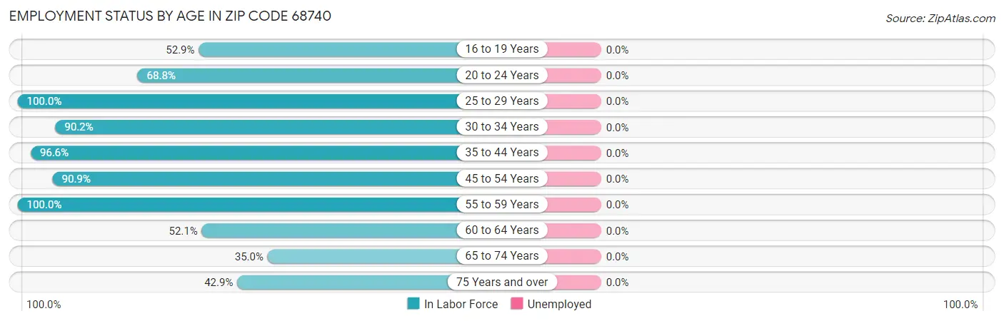 Employment Status by Age in Zip Code 68740