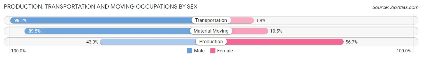 Production, Transportation and Moving Occupations by Sex in Zip Code 68864