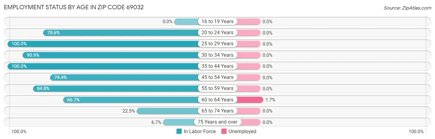 Employment Status by Age in Zip Code 69032