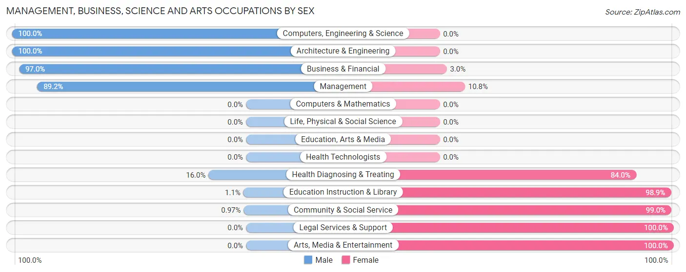 Management, Business, Science and Arts Occupations by Sex in Zip Code 70377