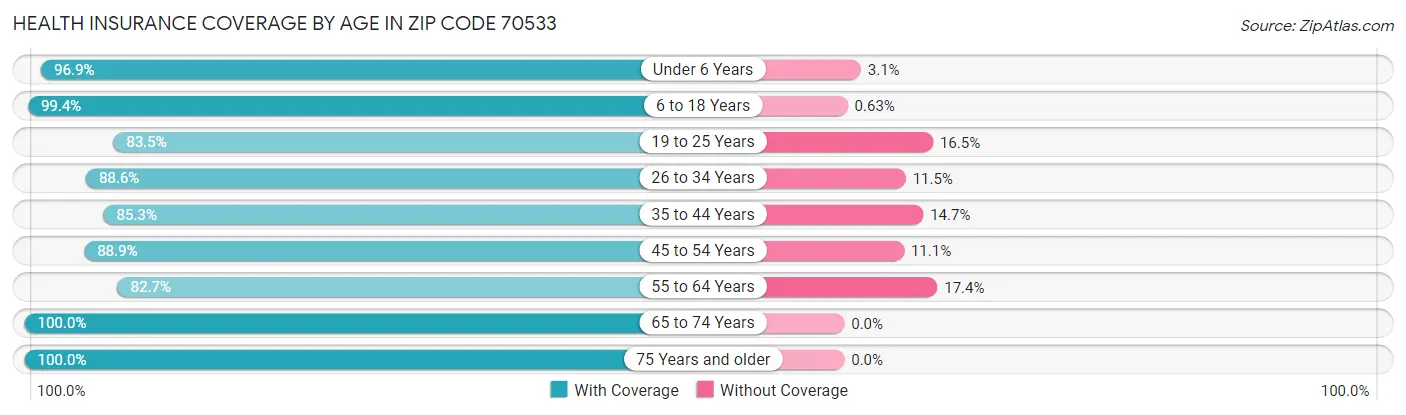 Health Insurance Coverage by Age in Zip Code 70533
