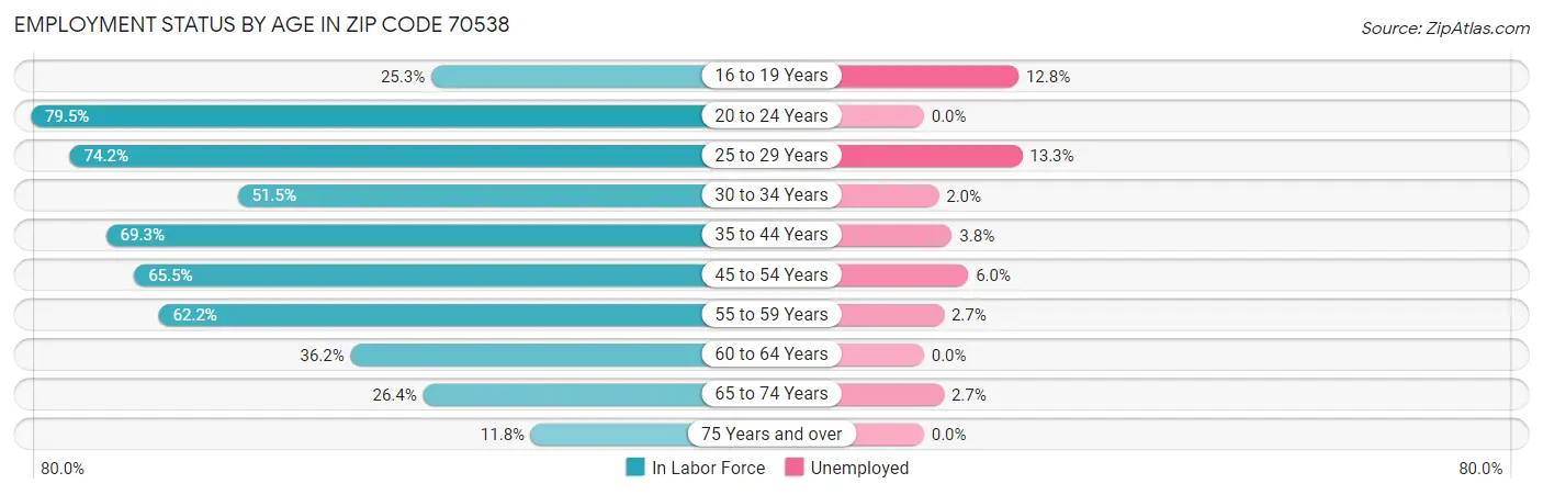 Employment Status by Age in Zip Code 70538