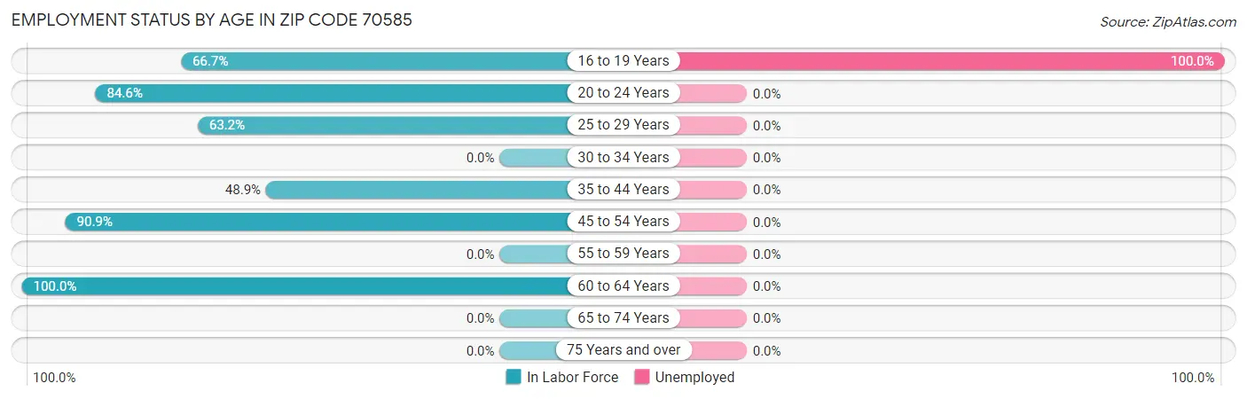 Employment Status by Age in Zip Code 70585