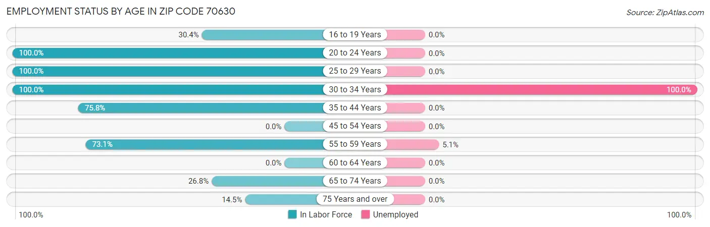 Employment Status by Age in Zip Code 70630