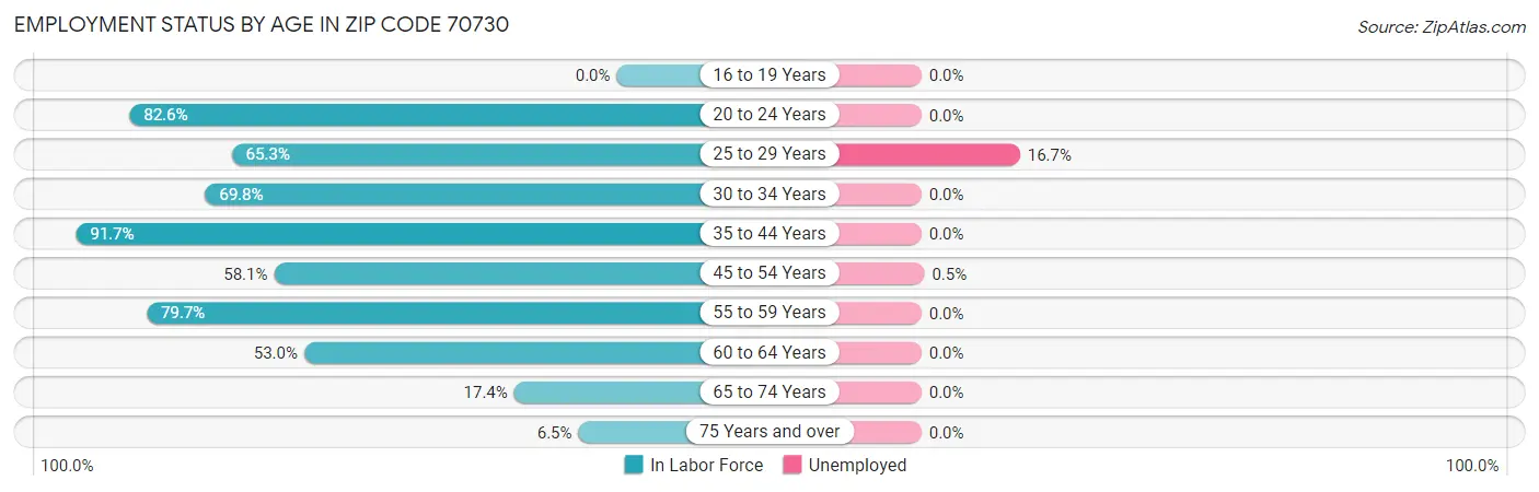 Employment Status by Age in Zip Code 70730