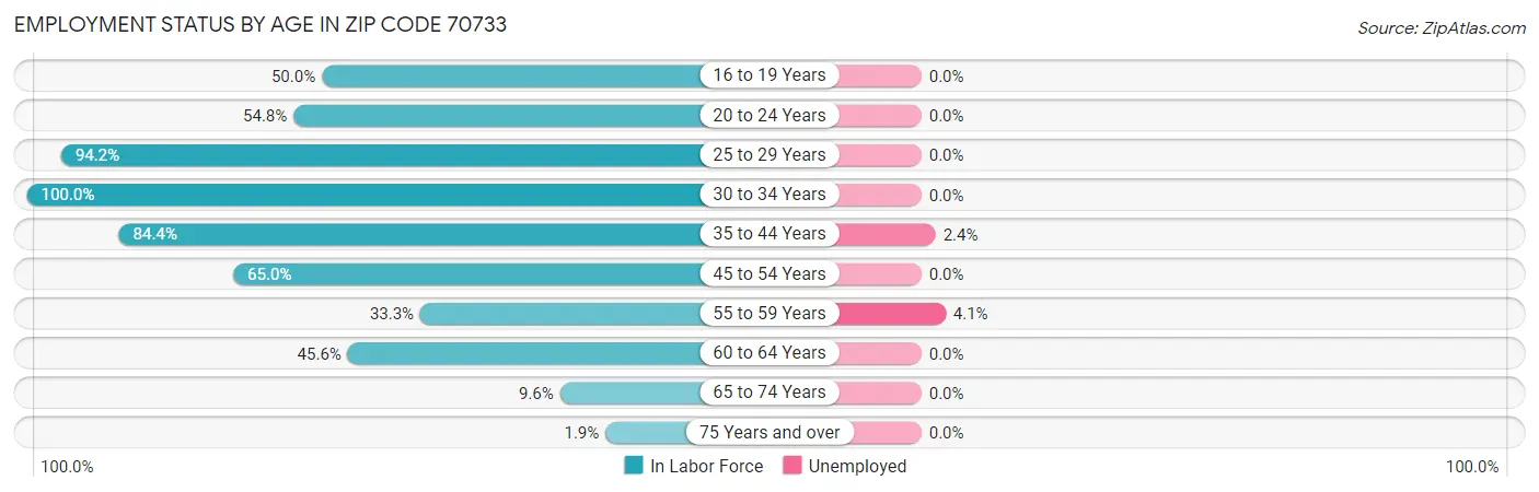 Employment Status by Age in Zip Code 70733