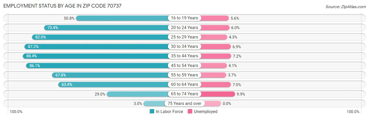 Employment Status by Age in Zip Code 70737