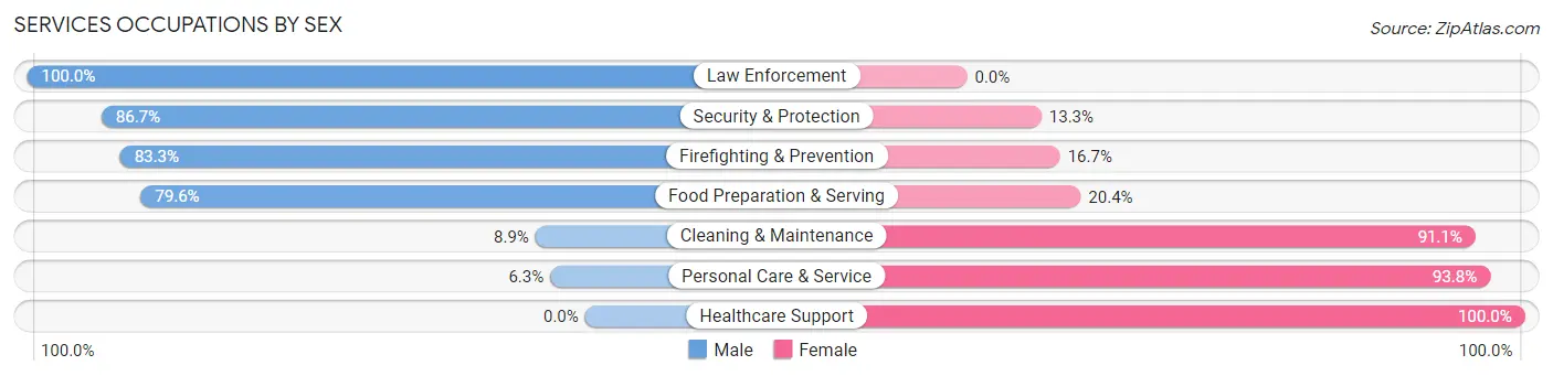 Services Occupations by Sex in Zip Code 70777